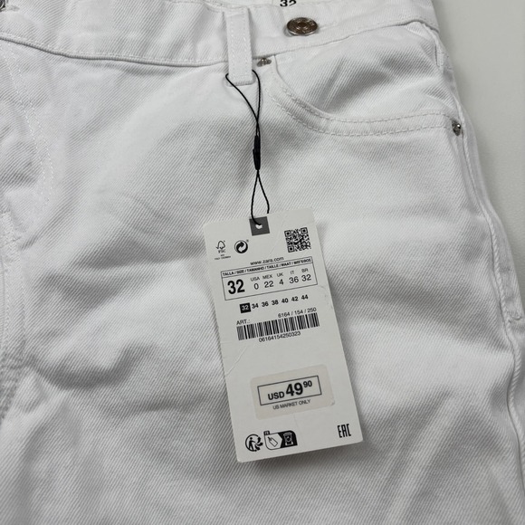 Zara Jeans Womens 00 White Denim 5-Pocket High-Rise Seamless Wide Leg Button Fly - Picture 10 of 16